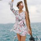 Floral Print Asymmetrical Minidress With Sash