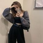 Plain Cropped Cardigan / Camisole Top / High-waist Pants