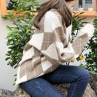 V-neck Argyle Pattern Wool Blend Sweater Khaki Beige - One Size