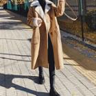 Double Breasted Fleece-lined Faux Suede Long Coat