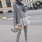 Set: Rib-knit Sweater + Paneled Mini A-line Skorts
