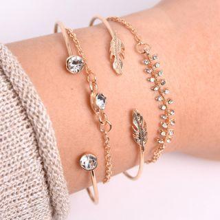 Set Of 4: Leaf / Rhinestone Alloy Bracelet / Open Bangle (assorted Designs) Ab264 - Set Of 4 - Gold - One Size