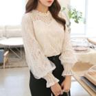 Puff-sleeve Laced Sheer Top