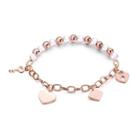 Fashion And Simple Plated Rose Gold Key Lock Heart-shaped Diamond Pearl 316l Stainless Steel Bracelet Rose Gold - One Size