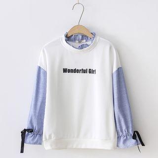 Mock Two-piece Lettering Ruffled Top