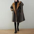 Faux Leather Fleece-lined Coat Brown - One Size