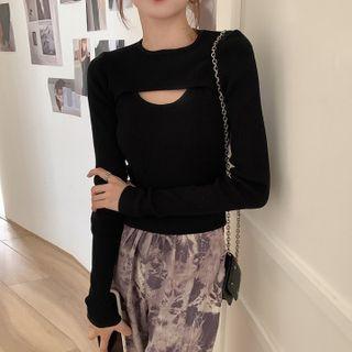 Set: Long-sleeve Knit Shrug + Tank Top