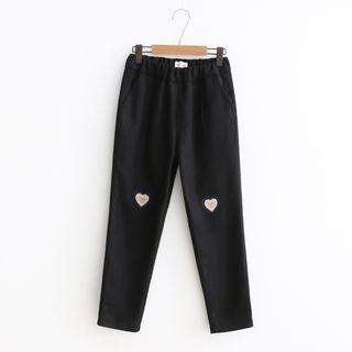 Heart Embroidered Straight-cut Pants