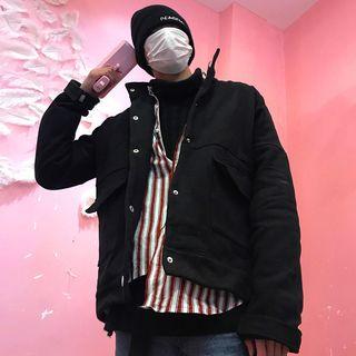 Dual-pocket Snap-buttoned Jacket Black - One Size