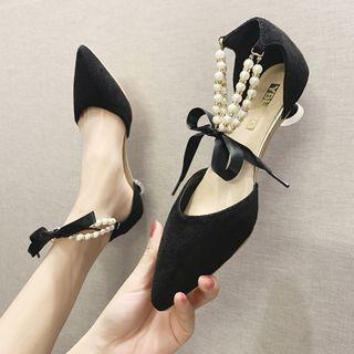 Beaded Ankle Strap Kitten-heel Sandals