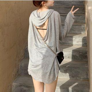 Open Back Long-sleeve Hooded T-shirt Camisole - One Size