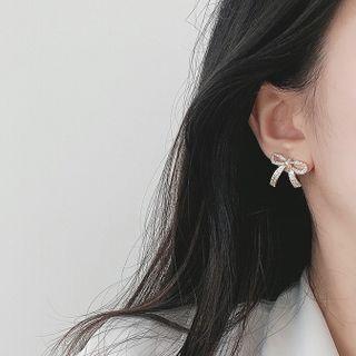 Bow Rhinestone Alloy Earring 1 Pair - Rhinestone - Silver - One Size