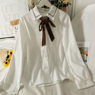 Ribbon-accent Plain Shirt