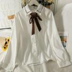 Ribbon-accent Plain Shirt
