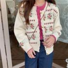Flower Embroidered Cardigan As Figure - One Size