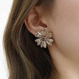 Flower Faux Crystal Earring Dm1956 - Champagne & Black - One Size