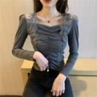 Square-neck Lace Ruched Top