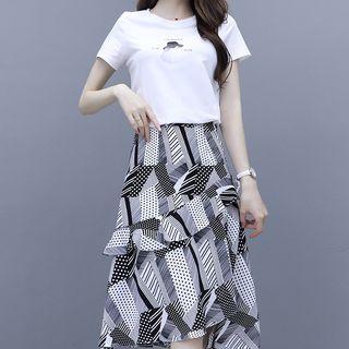 Ruffle Trim Panel Printed Midi Dress