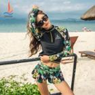Set: Floral Print Rash Guard + Swim Shorts