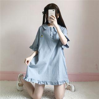 Short Sleeve Frilled Trim Polo Dress
