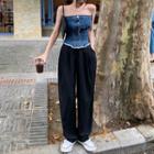 Denim Tube Top / Wide Leg Dress Pants