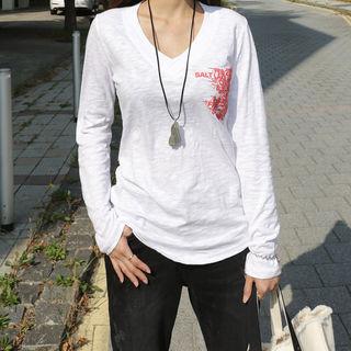 V-neck Letter-printed M Lange T-shirt