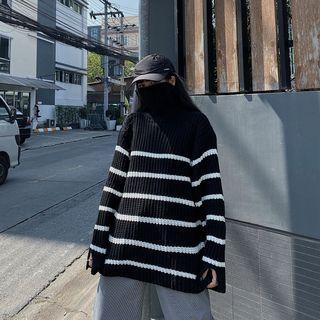 Striped Chunky Knit Sweater Black - One Size