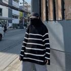 Striped Chunky Knit Sweater Black - One Size