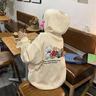 Printed Oversize Hooded Pocket Sweatshirt