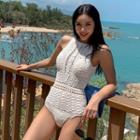 Open Back Crochet Knit Swimsuit