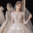 3/4-sleeve Lace Wedding Ball Gown