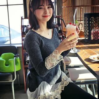 V-neck Lace-trim Top