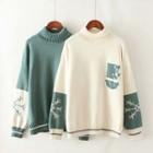 Mock Turtleneck Bear Print Sweater