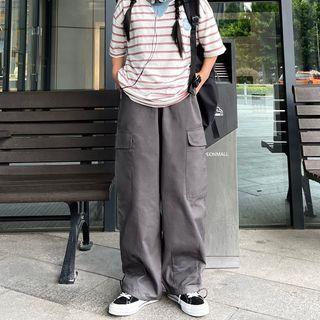 Pocket Drawstring Wide-leg Cargo Pants