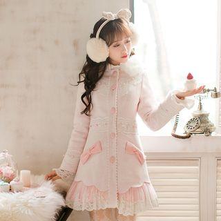 Lace Hem Woolen Long Coat