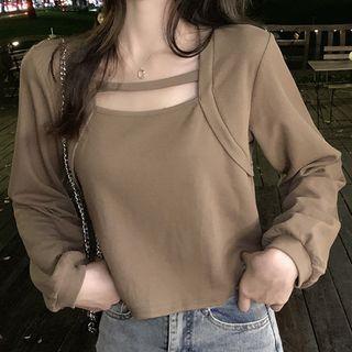 Long-sleeve Square Neck Cut Out Top
