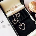Non-matching Rhinestone Heart Dangle Earring As Shown In Figure - One Size