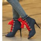 Peep Toe Lace-up High Heel Ankle Boots