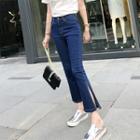 Side-slit Cropped Boot-cut Jeans