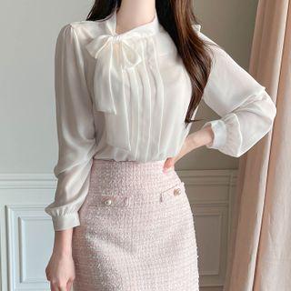 Tie-neck Pintuck Crepe Blouse