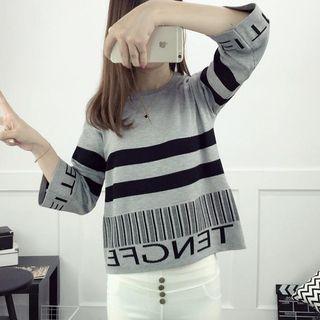 3/4-sleeve Striped Patterned Knit Top