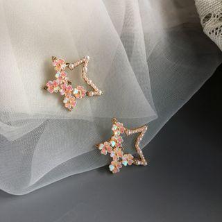 Flower Faux Pearl Star Earring S925 - Stud Earrings - 1 Pair - As Shown In Figure - One Size