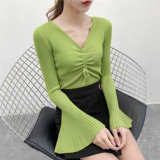 Drawstring Flared-sleeve Knit Top