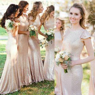 Short-sleeve Glitter Evening Gown