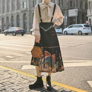 Cropped Jacket / Bow-neck Blouse / Suspender Midi A-line Skirt