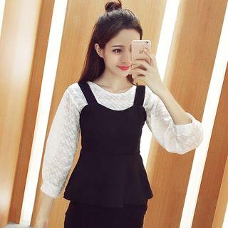 Set: Lace 3/4 Sleeve Blouse + Peplum Tank Top