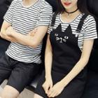 Couple Matching Set: Short-sleeve Striped T-shirt + Shorts / Mini Jumper Dress