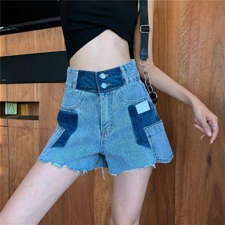 Applique Asymmetrical Denim Shorts