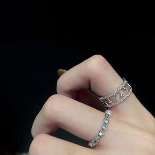 Layered Rhinestone Open Ring / Faux Pearl Ring / Set