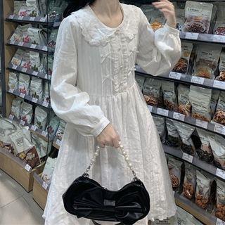 Long-sleeve Peter Pan Collar Dress Dress - One Size